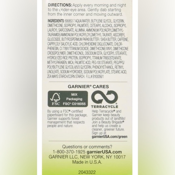 Garnier SkinActive Ultra Lift Anti Wrinkle Firming Eye Cream Pro Retinol .5 oz - Picture 3 of 5
